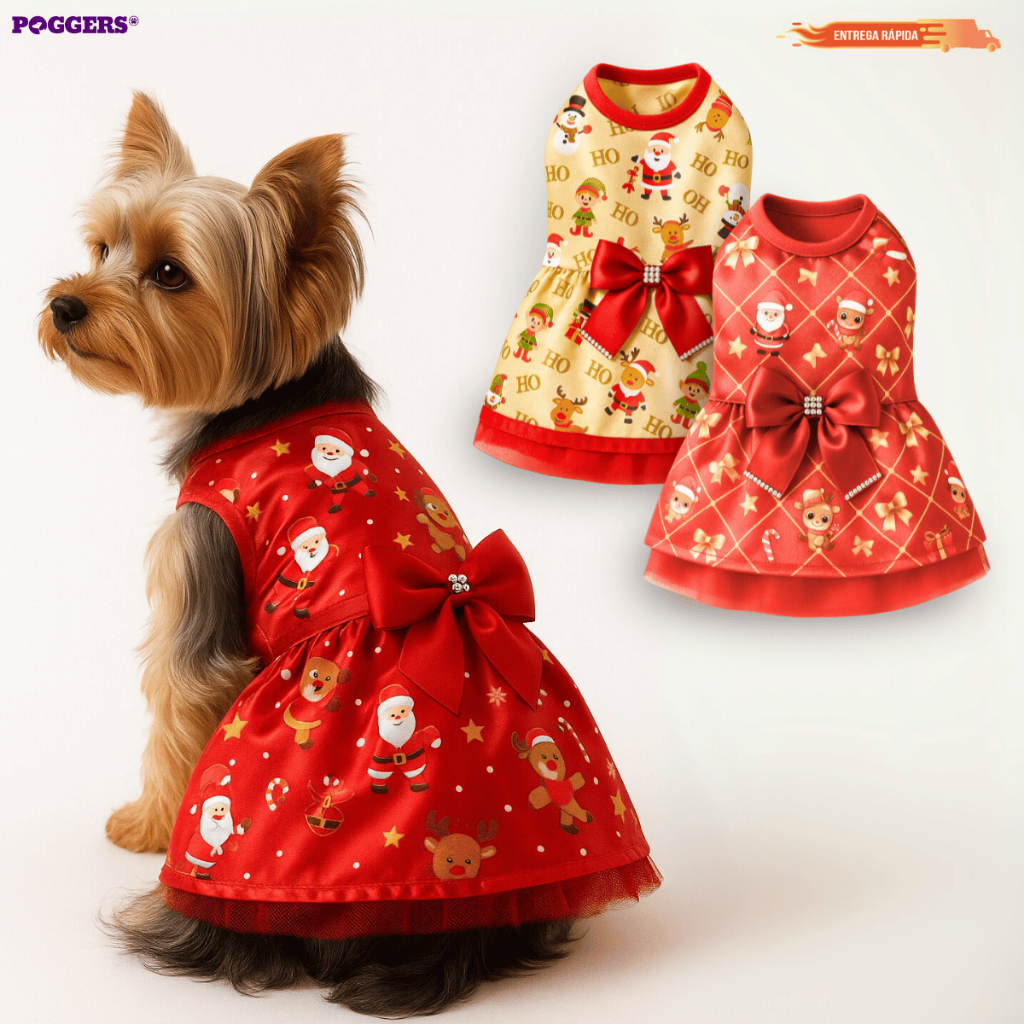 Roupa Roupinha para Cachorro Gato Pet Natal Fantasia Natalina Estampas Sortidas Vestido