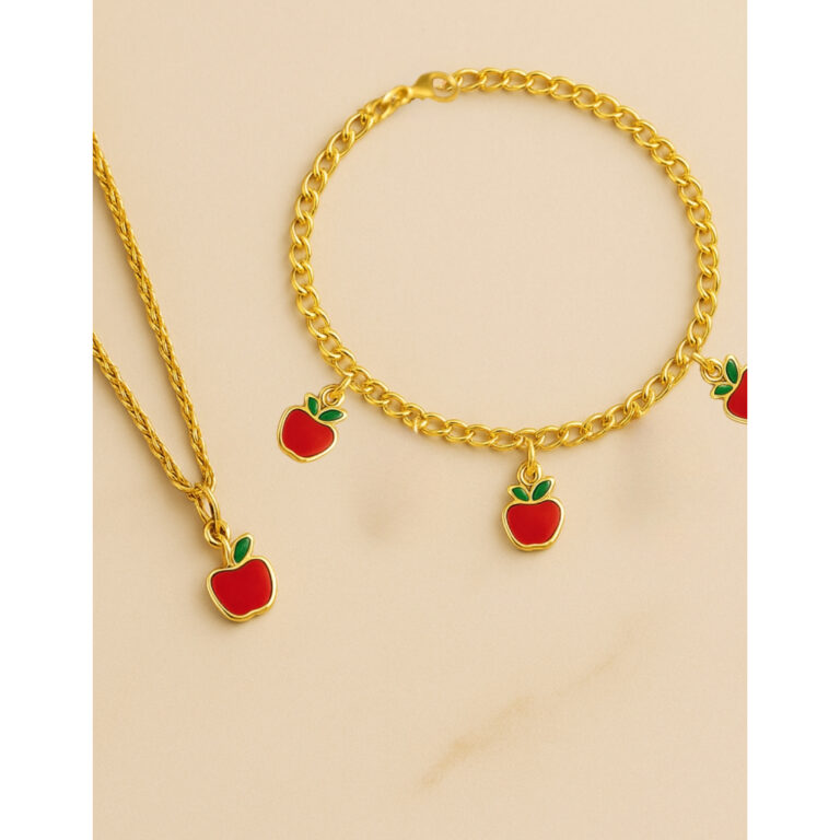 Conjunto Infantil Colar e Pulseira de Maça Banhad