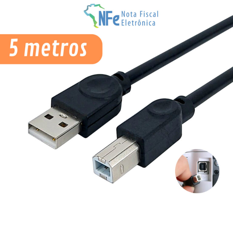 Cabo USB Tipo B com 5 metros para Impressora Scann