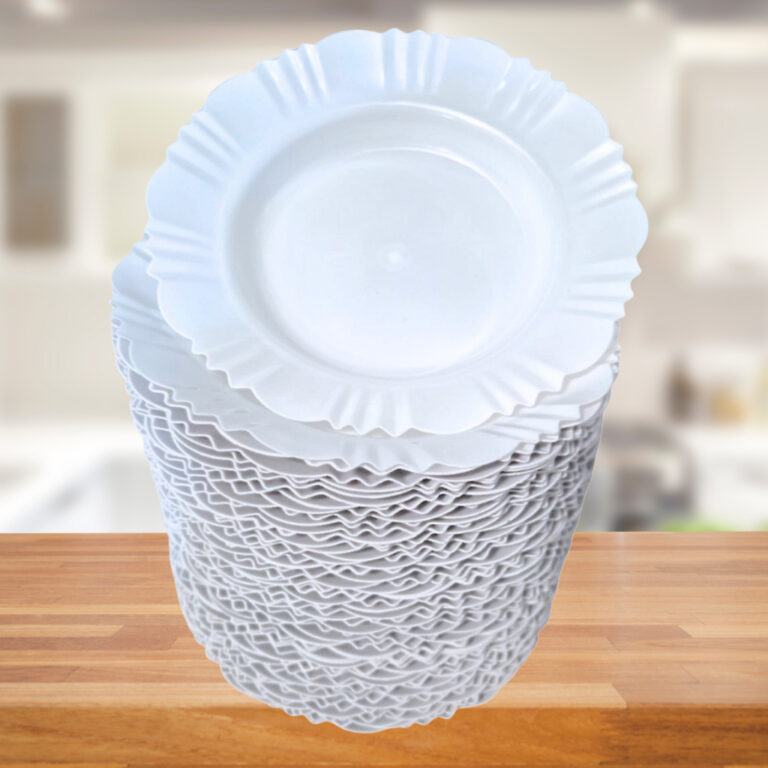 Kit Pratos Branco Pétala Fundo Com Borda Plástic
