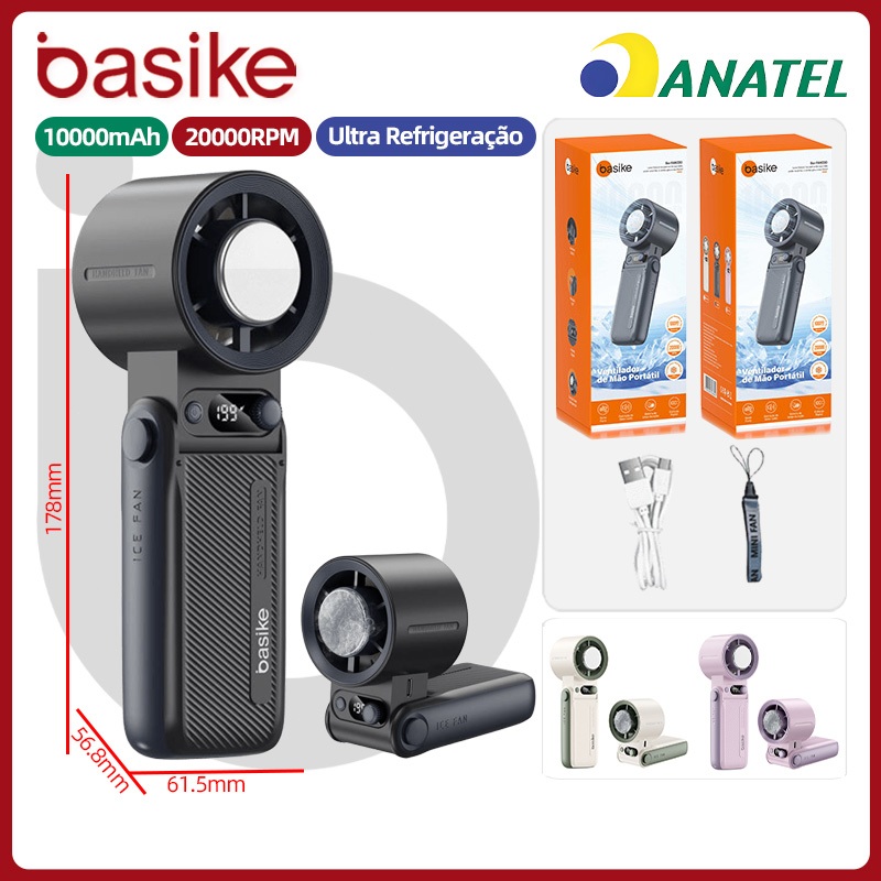 Basike Ventilador portátil mini refrigeração display digital 10000mAhVentilador USB 20000RPM Alta po