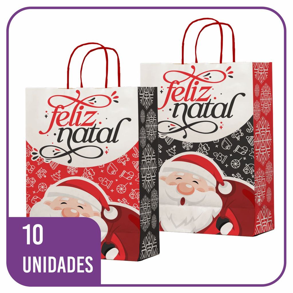 Sacola Kraft Natal Papai Noel (02) 10 Unidades – 18x10x25 PP