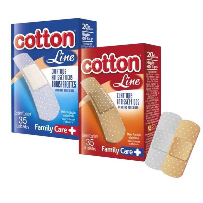 KIT 5 Curativos Antissépticos Cotton Line 35 Unidades Cada
