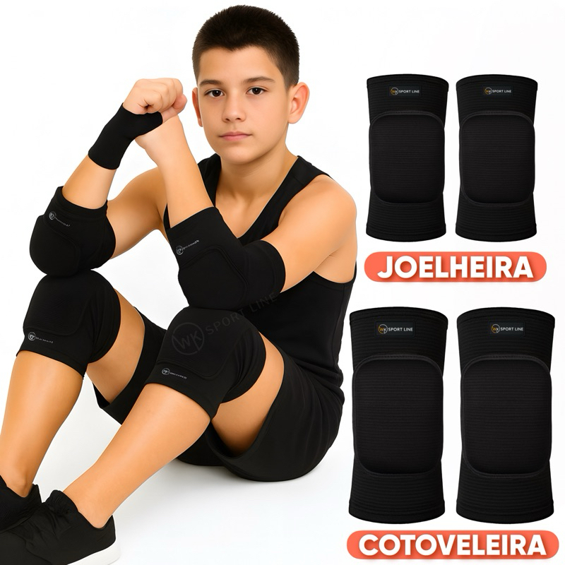 Joelheira e Cotoveleira Clássica Infantil Juvenil Vôlei Goleiro Futsal