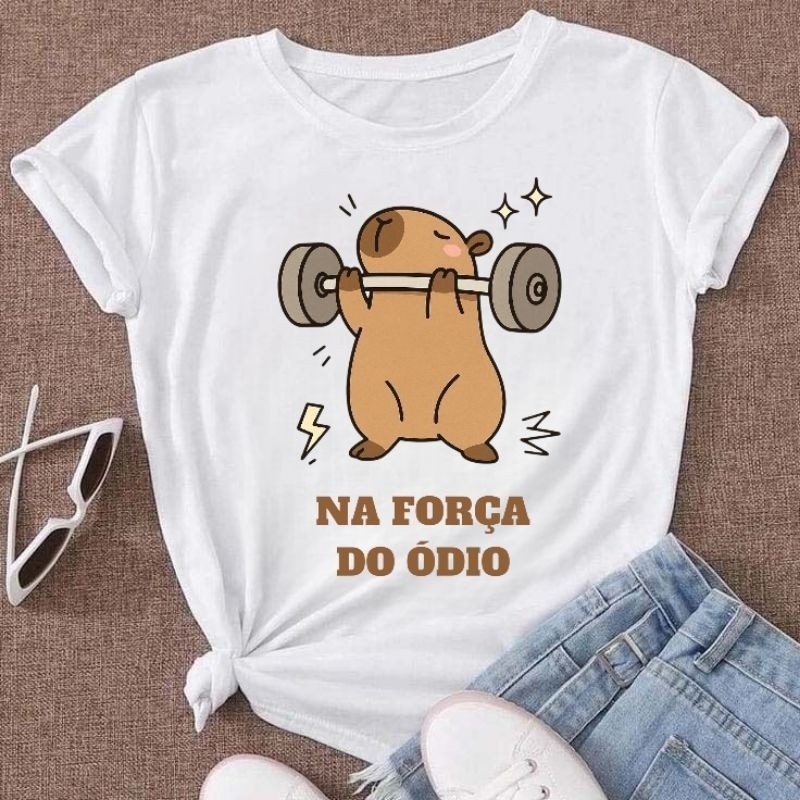 Camiseta BabyLook Tshirt Estampada Capivara Casual Confortavel DryFit Confort