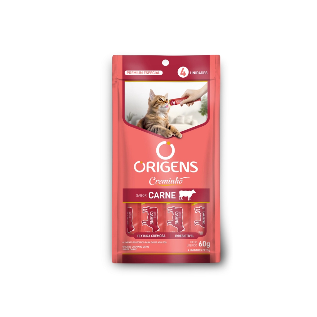 Sache Para Gatos Origens Creminho Sabor Carne 4 Unidades 15g