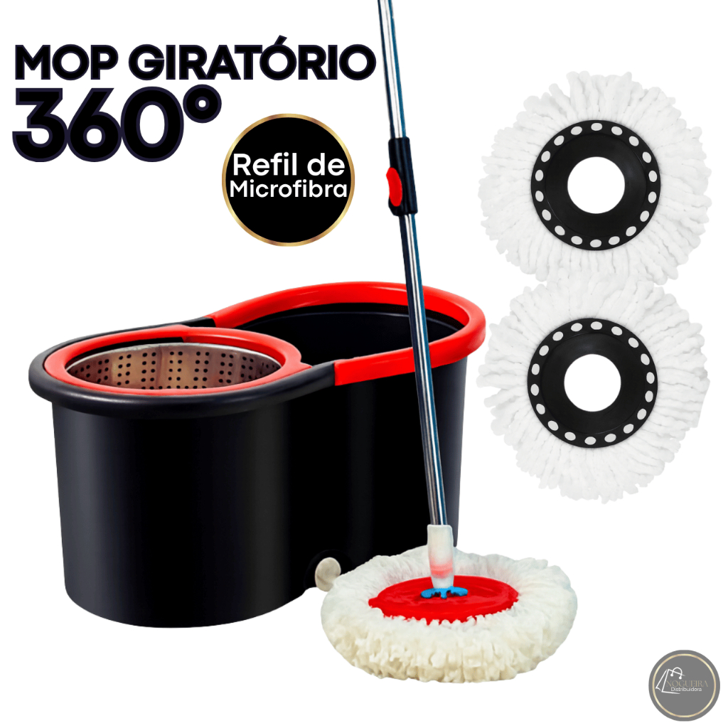 Mop Esfregão Giratório com Balde Centrifuga Cabo Regulável 8 Litros