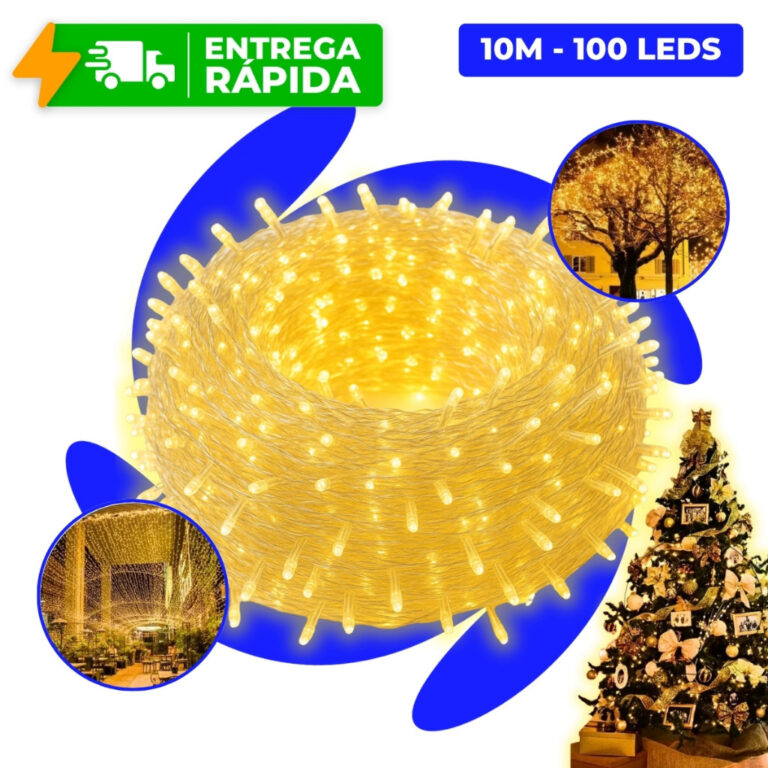 Pisca Pisca 100 LEDs 10m 8 Funções Natal Fio Tra