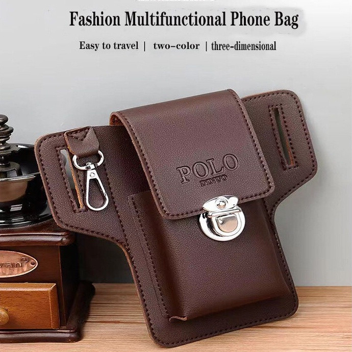 Bolsa De Cintura De Couro Masculina POLO Coldre De