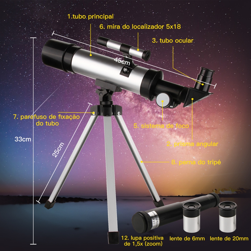 Telescópio Astronômico Profissional 6000X com Tripé Ajustável  Ideal para Iniciantes, Adultos e Cria