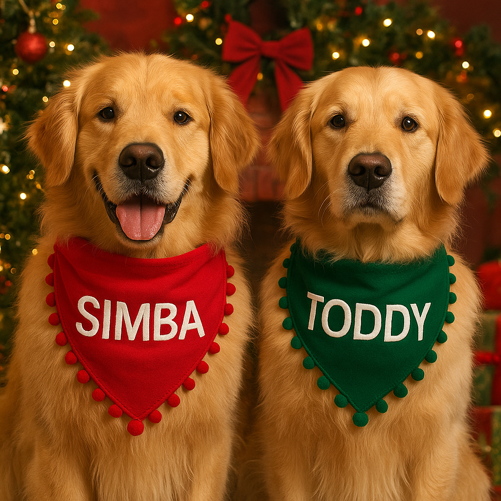 bandana pet de natal personalizada com o nome do pet bordado + pompom para o natal tamanho P,M,G,GG