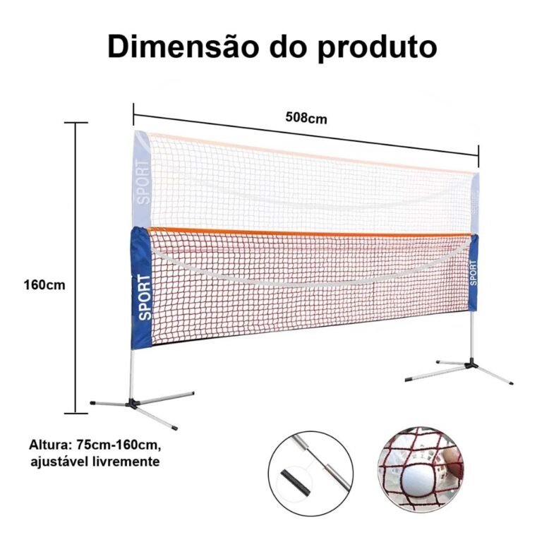 Rede Simples de Badminton, Altura Ajustável 75/11