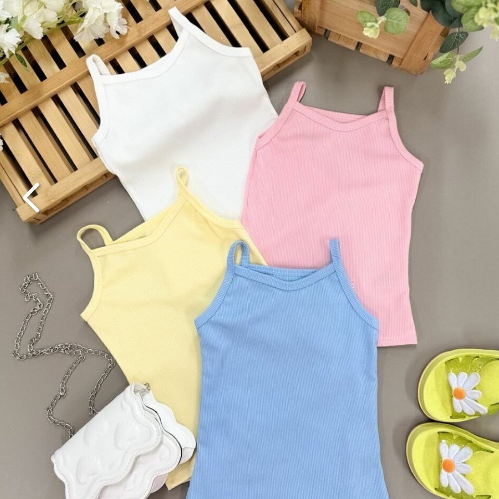 Kit 4 Camisetas Regatas Menina Roupas Infantil Feminino Verão Blusas Básicas Lisa Kids Algodão/