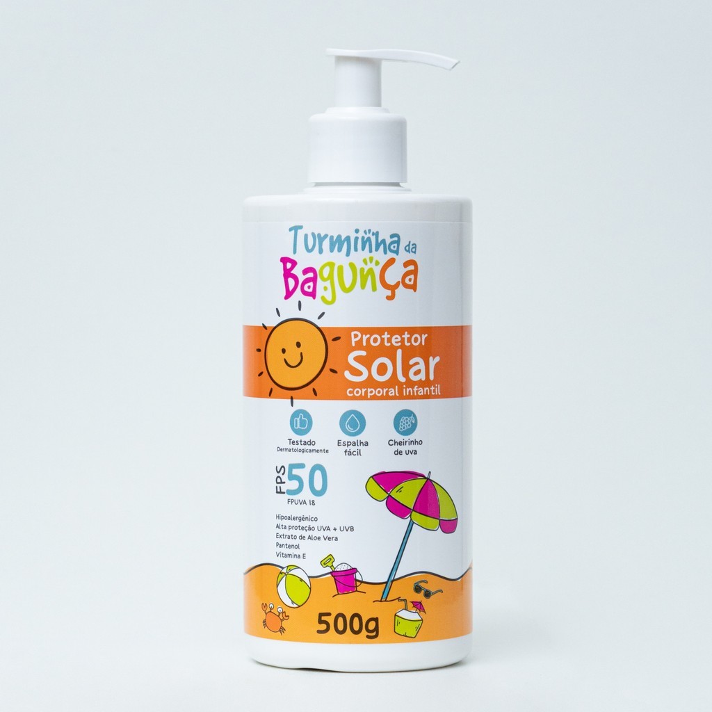 Protetor Solar Infantil FPS 50 Turminha da Bagunça UVA+UVB  Cheirinho de Uva  200g e 500g