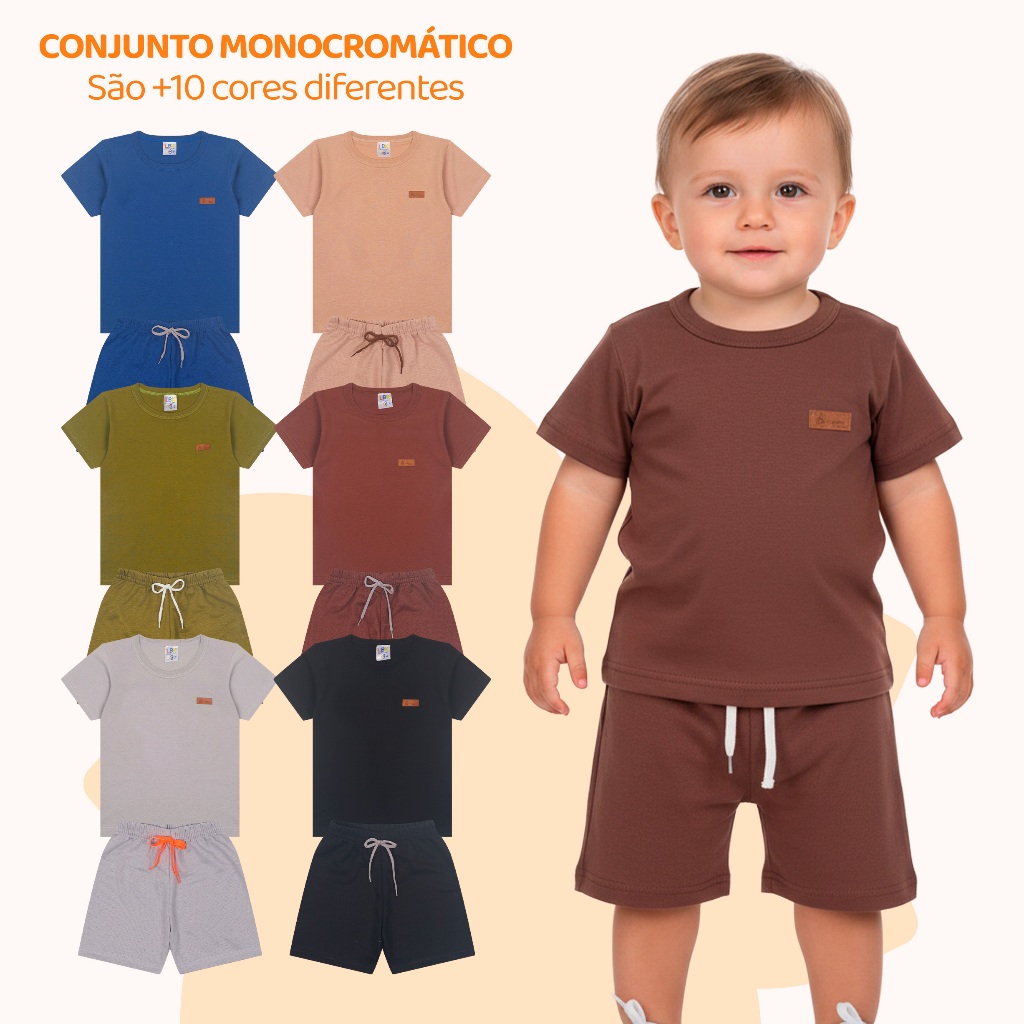 Kit 2, 6 ou 10 peças de Bebe Menino Estilo Casual Minimalista Monocromático Verão Infantil Menino Ca