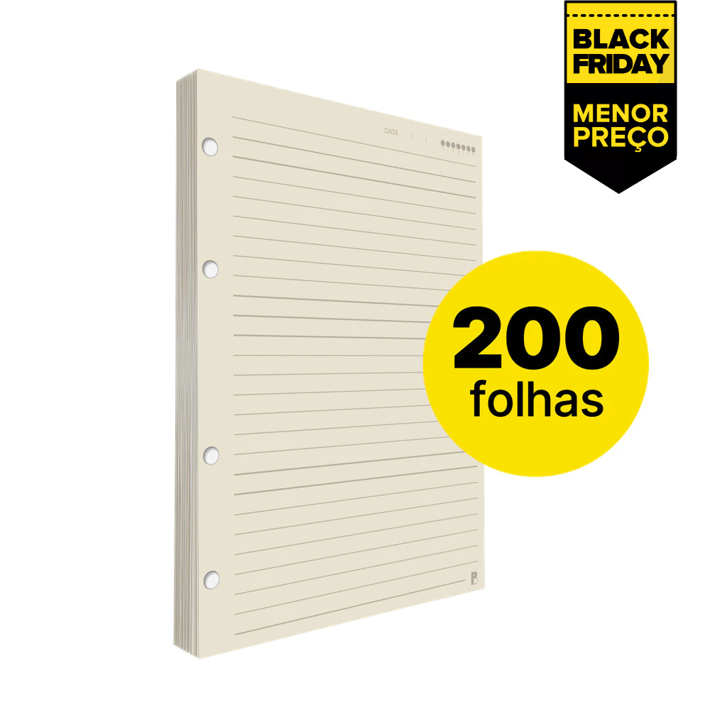 Refil Argolado Pautado Creme Marfim 200 folhas