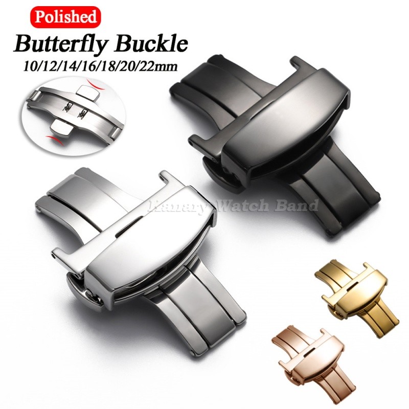 10/12/14/16/18/20/22mm Fivela De Relógio Borboleta Fecho De Aço Inoxidável Polido Impressão De Prens