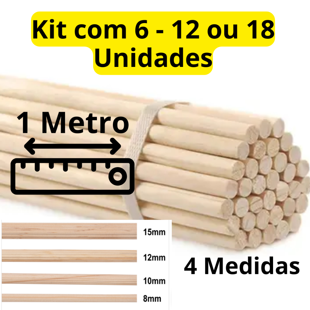 Kit Poleiro De Madeira Pinus Liso ou estriado Barra 100 Cm 1 metro cada vareta 8 -10 -12 ou 15 cm