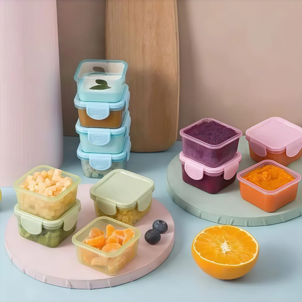 Kit c/8 Mini Potes para Congelar Papinha c/ Tampa Hermética Porta Leita em pó Frutas para Bebe adult