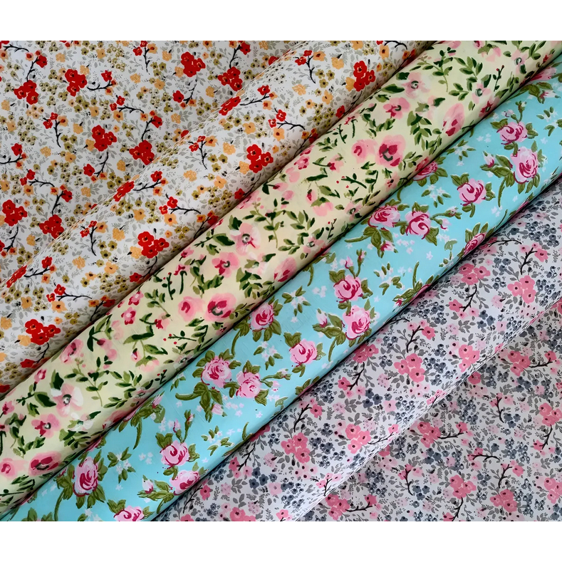 Kit 5 Estampas Florais de 40X75cm  Tecido Tricoline 100% Algodão