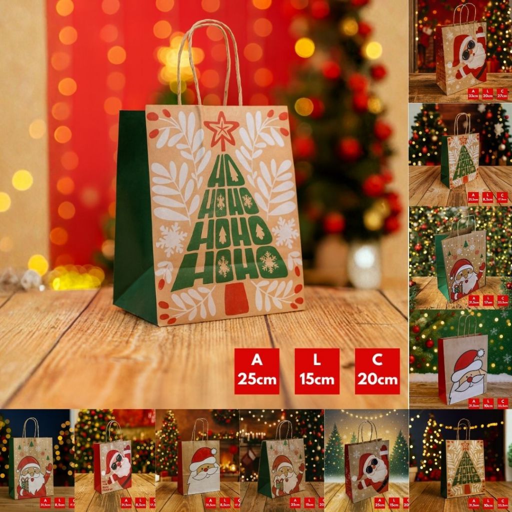 10~40 SACOLAS DE PAPEL KRAFT NATAL  P/M/G P/ PANETONE E PRESENTE NATAL  (LC) NATAL 2025