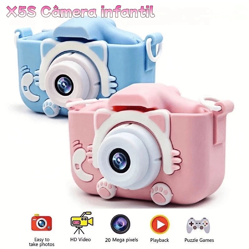 Mini Câmera Infantil de Vídeo Digital Unicórnio com Estojos de Silicone para Crianças Video Jogos