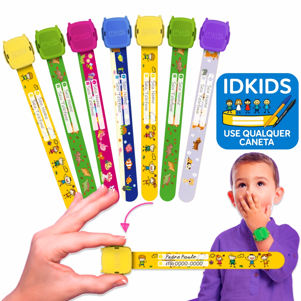 Pulseira de Identificação Infantil Impermeável Criança Praia Viagem