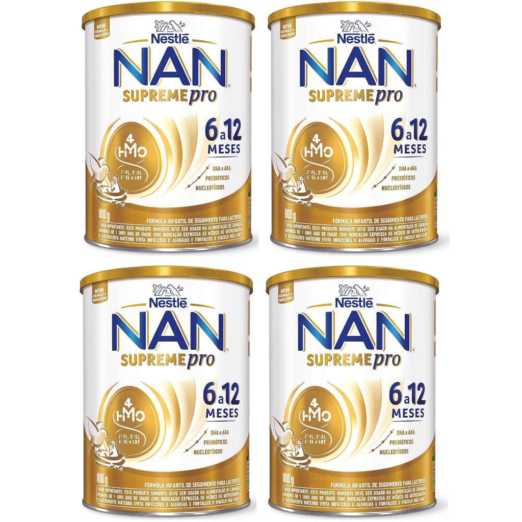 Kit 4 Latas NAN Supreme Pro 800gr 6 a 12 meses (AMARELO) EQ.1
