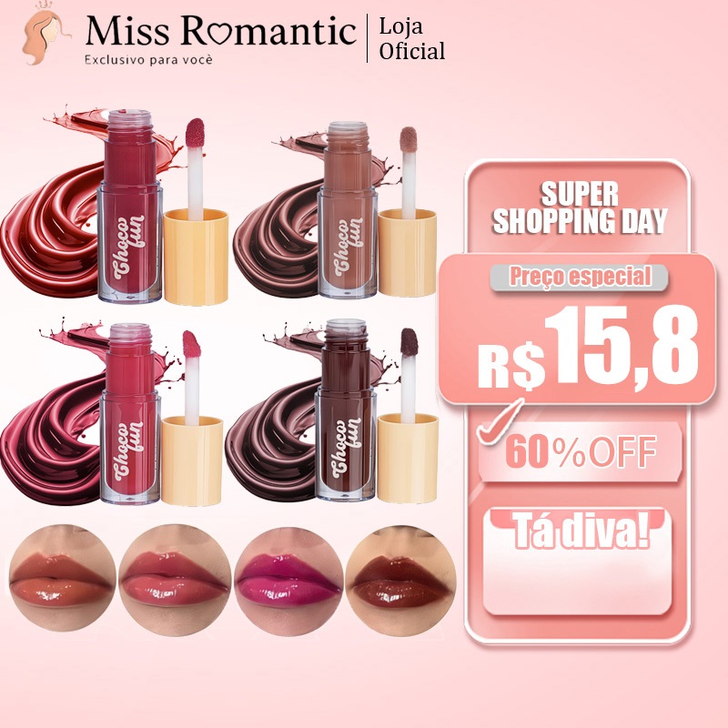Tint Cream Choco Fun Fenzza  Batom Líquido  Efeito Hidratante, Brilho Suave e 4 Cores Doces