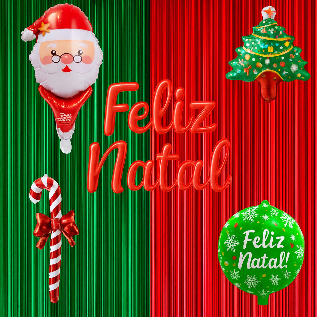 Kit Decoração Feliz Natal com Cortinas Metalizadas e Balões  Festa, Evento e Confraternização
