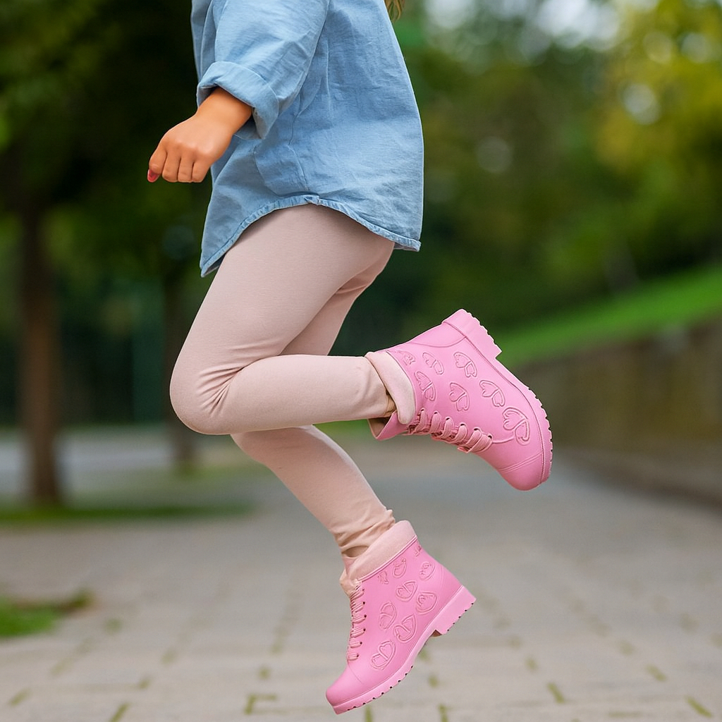 Bota Infantil Feminina Confortável + Bolsa Coração | Antiderrapante | Conjunto Menina | Estilo e Seg