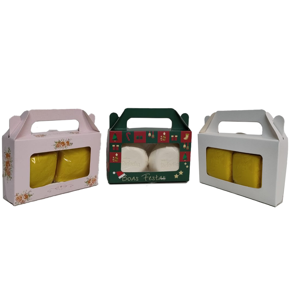 Caixa Presente Maleta para 2 Sabonetes | Cosméticos (Natura /Avon) 14x9x3,5 cm com Visor