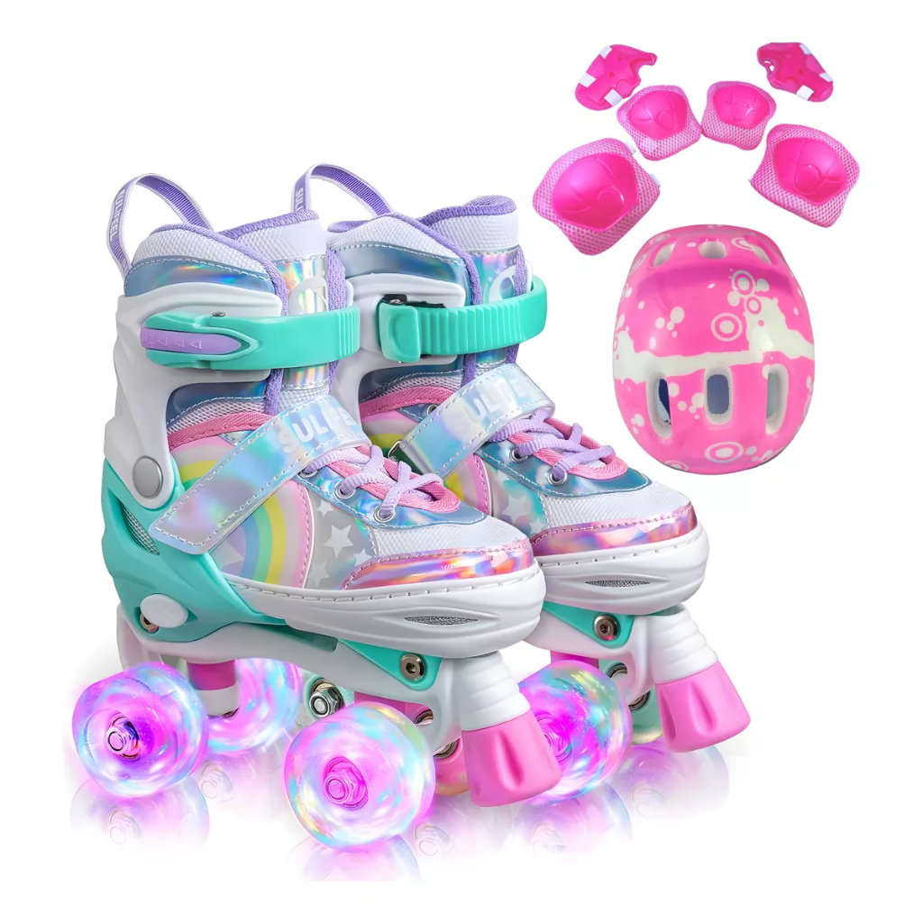 Patins Infantil Roller 4 Rodas Ajustável Leds Nas Rodinhas