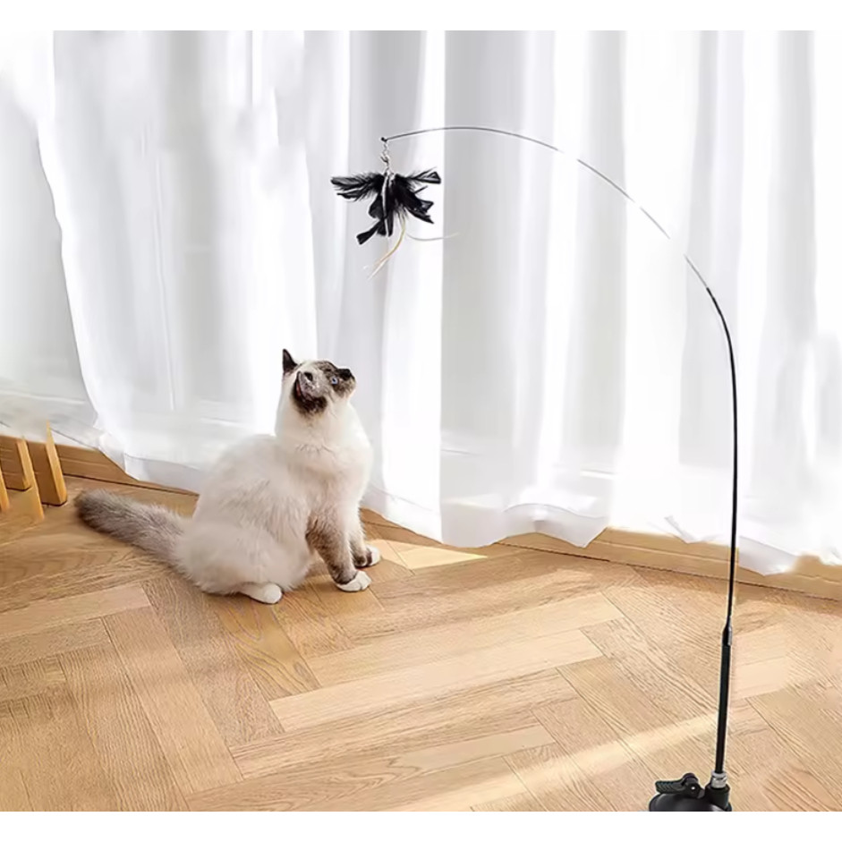 Brinquedo Interativo Varinha Pena Com Ventosa Que Fixa No Chão Para Gatos Adultos e Filhotes LR-0282