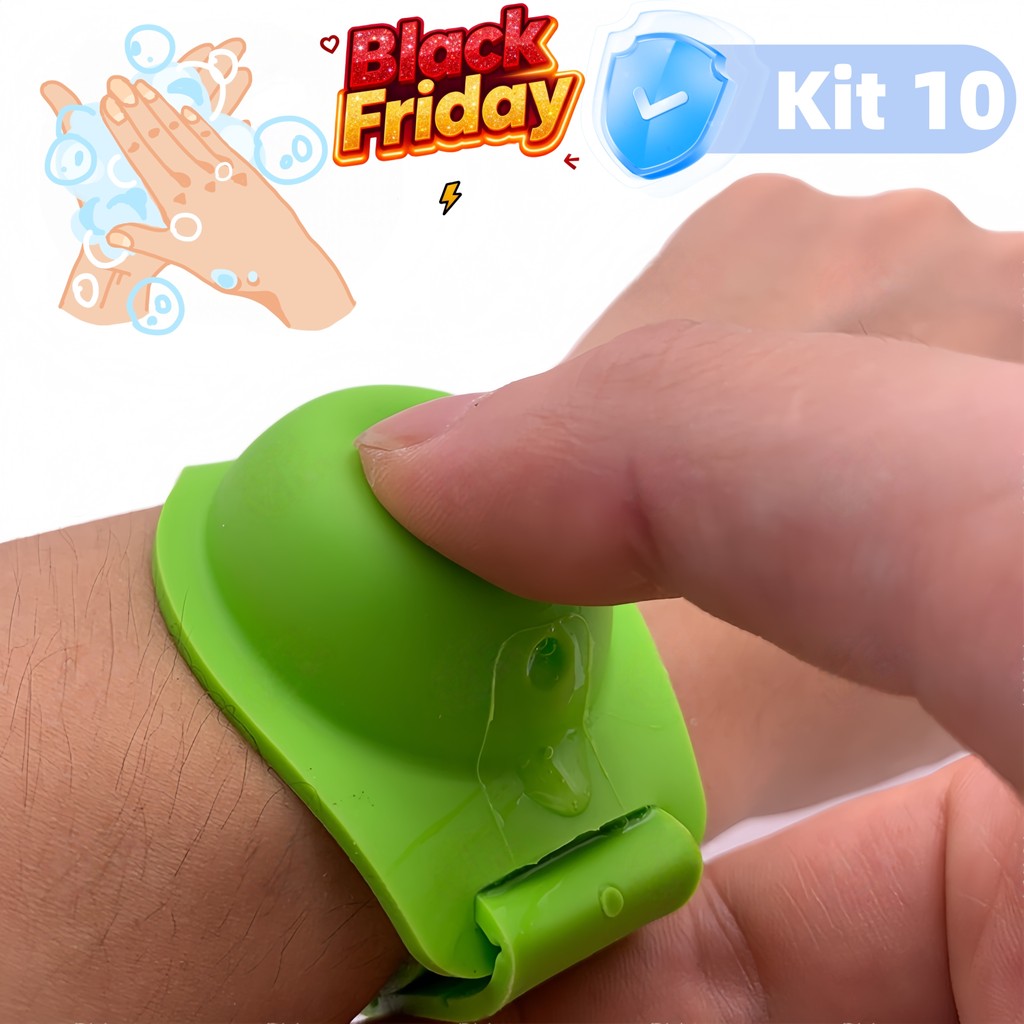 Kit com 10 Unidades  Pulseira de Silicone para Hidroalcóolico | Proteção Pessoal Antisséptica