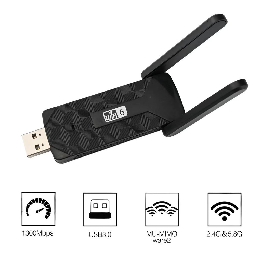 Adaptador Wi-Fi 6 USB 3.0 Dual Band 2.4G/5.8G 1300Mbps com Antenas alex