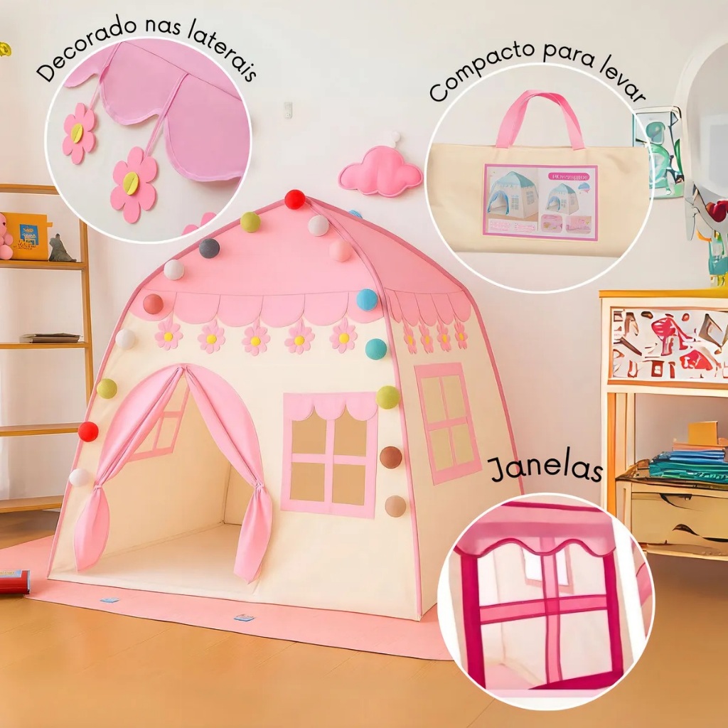 Barraca Toca Cabana Castelo Infantil menino e menina, Dobrável Diversão Constante