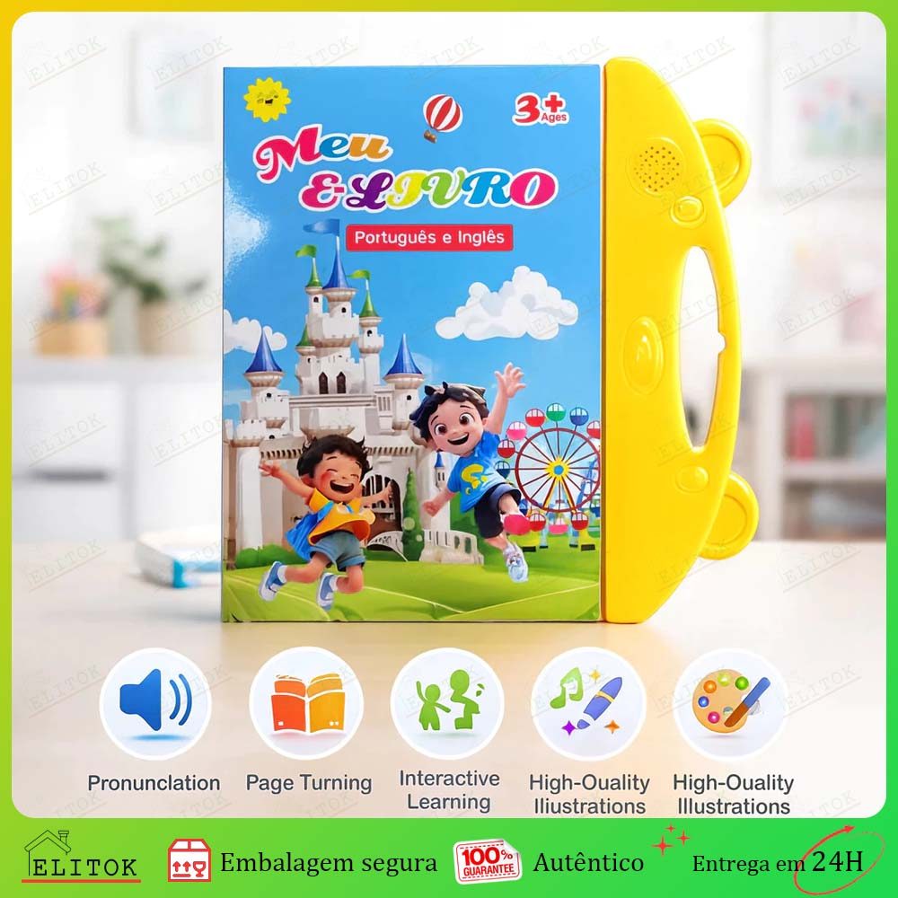 Livro Infantil Bilíngue Português Inglês Livro Interativo com Som Toque Inteligente Educativo Aprend