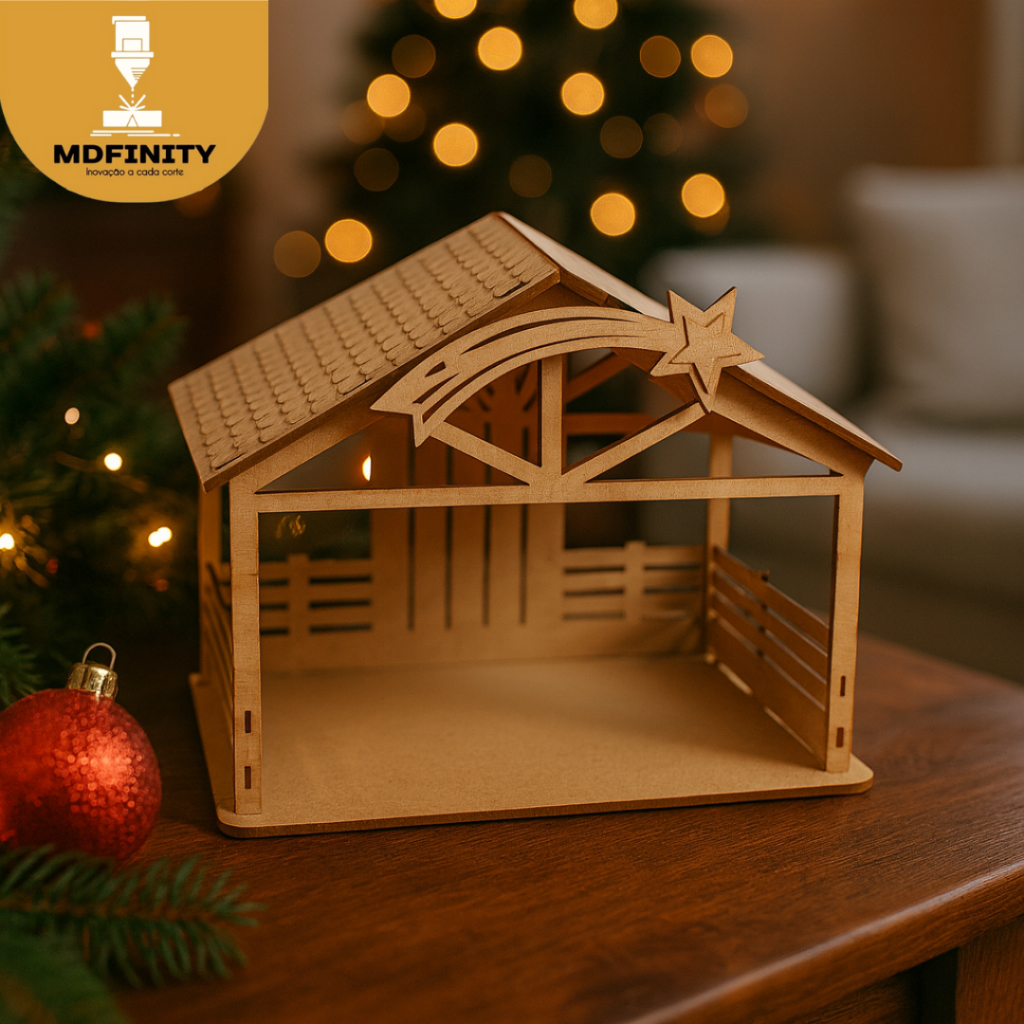 Presépio Natalino Mdf Cru 20 Cm Para Decoração Enfeite de Natal Casinha Artesanato
