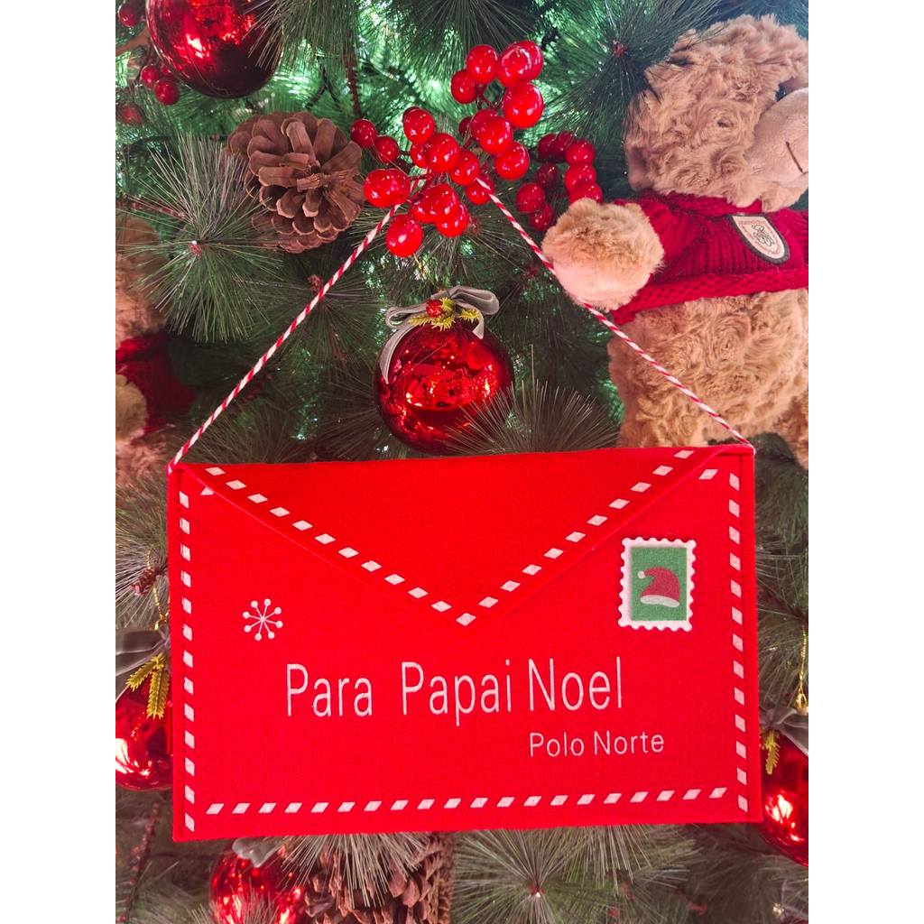 Envelope Carta Papai Noel Vermelho Feltro 25cm Correio Decoração Árvore Enfeite Casa Sala Polo Norte