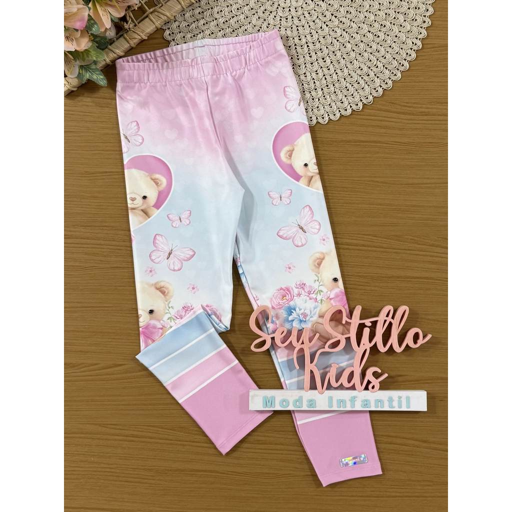 Calça Legging Infantil Cinti Verão Colorida Ursinha Floral
