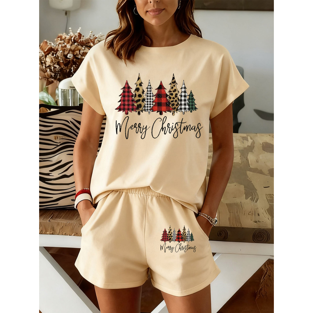 Conjunto de Duas Peças Feminino Estilo Americano Casual e Solto, Estampado, Envio Rápido
