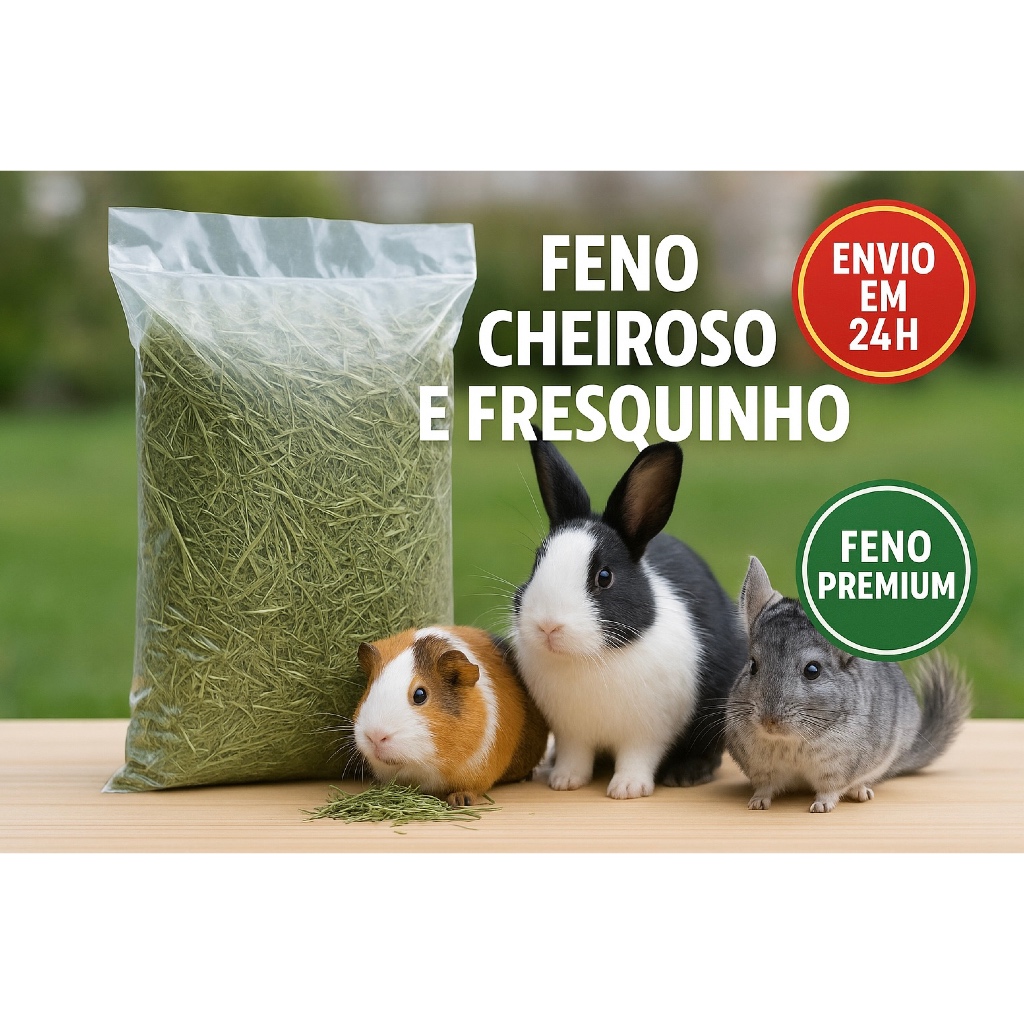Feno 2kg Para Roedores | Coelho, Porquinho da Índia, Chinchila | Envio Rápido