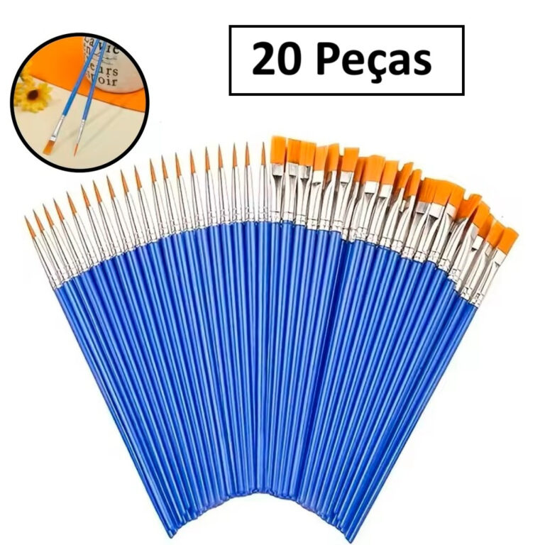 Kit 20 Pincel De Pintura Ponta Fina Chata Grossa T