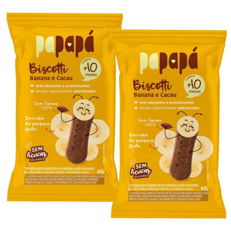 Kit 2 Biscotti Papapá 10+ Meses Sabor Banana e Ca