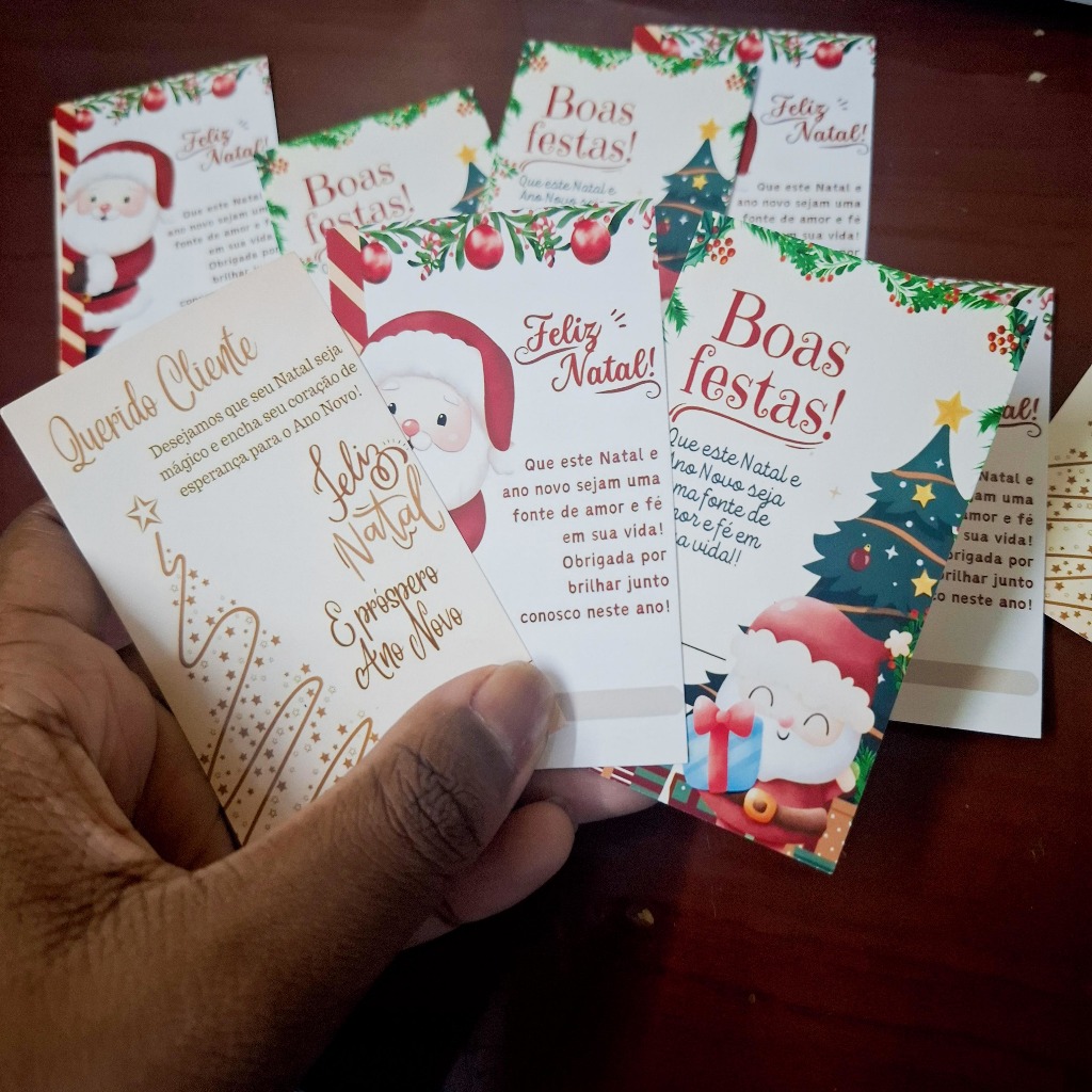 200 Cartões de Agradecimento Natalinos 9x5cm Cartão de Natal para Clientes – Qualidade Premium | En