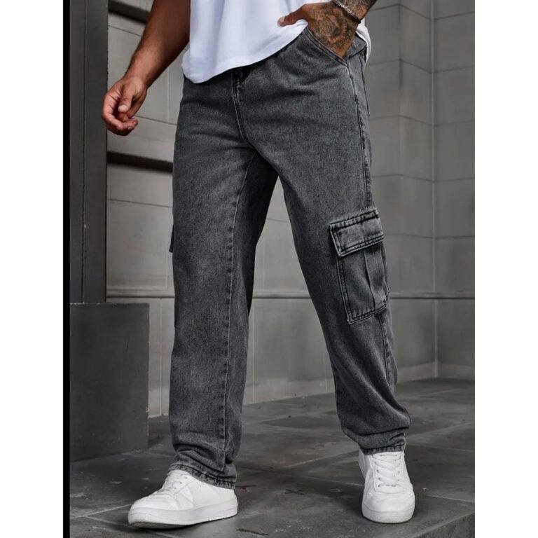 Calça Jeans Cargo Masculina Streetwear Preta Mesc