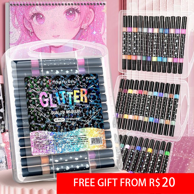 Marcador metálico 12/24/36/48/60 caneta de glitter de cabeça dupla marcador de cabeça dupla brilhant