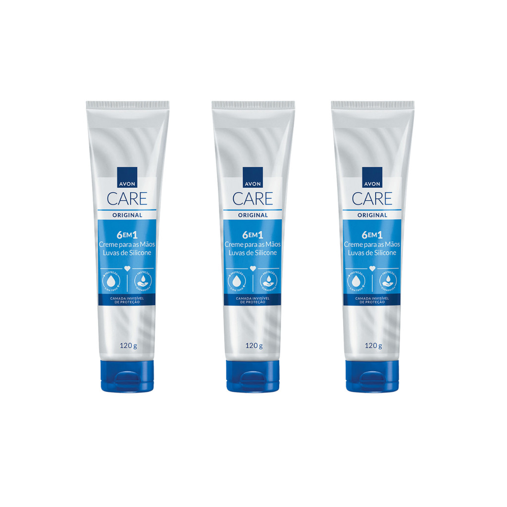 Avon Kit com 3 Creme Protetor para as Mãos Luvas de Silicone Avon Care 125g