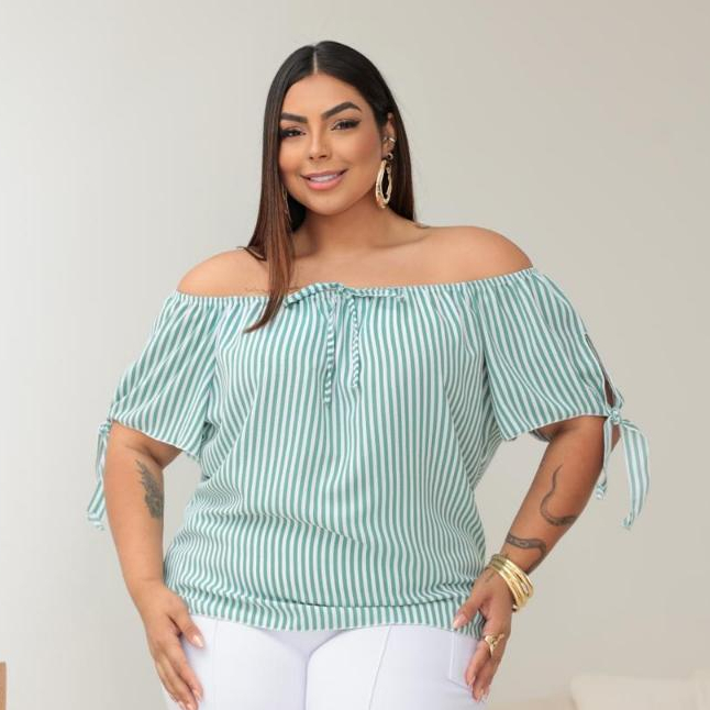 BLUSA CIGANINHA FEMININA DUNA LISTRADA OMBRO A OMB